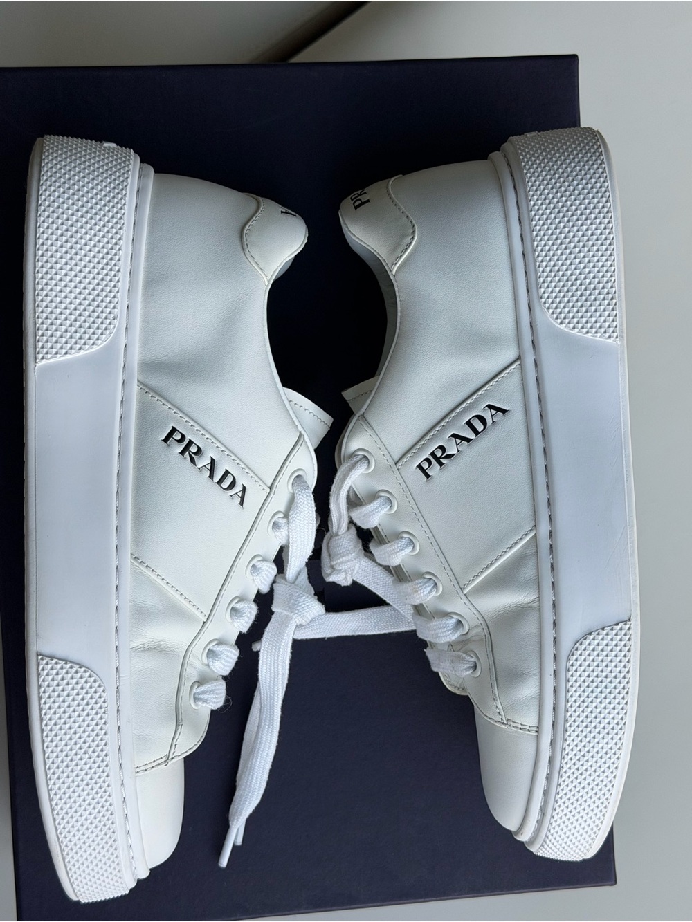 Prada White Leather Low Top Sneakers EU37.5- Excellent Condition, with box